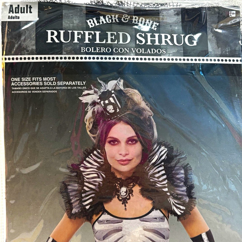 Black & Bone Ruffled Shrug Costume Accessory Black/White Adult Halloween One Sz